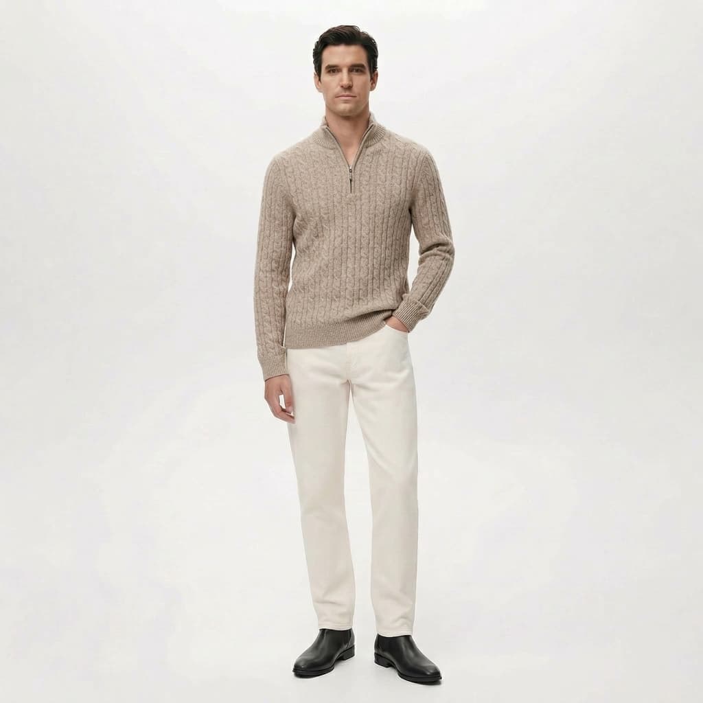 Suéter de Tricô Aconchegante Nantucket com Zíper de 1/4