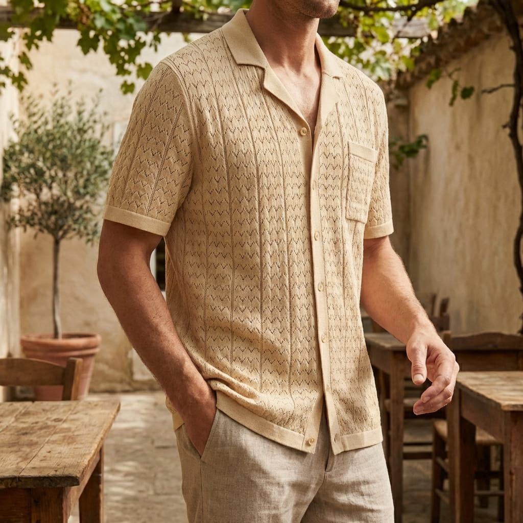 Camisa polo de tricô texturizado Marbella