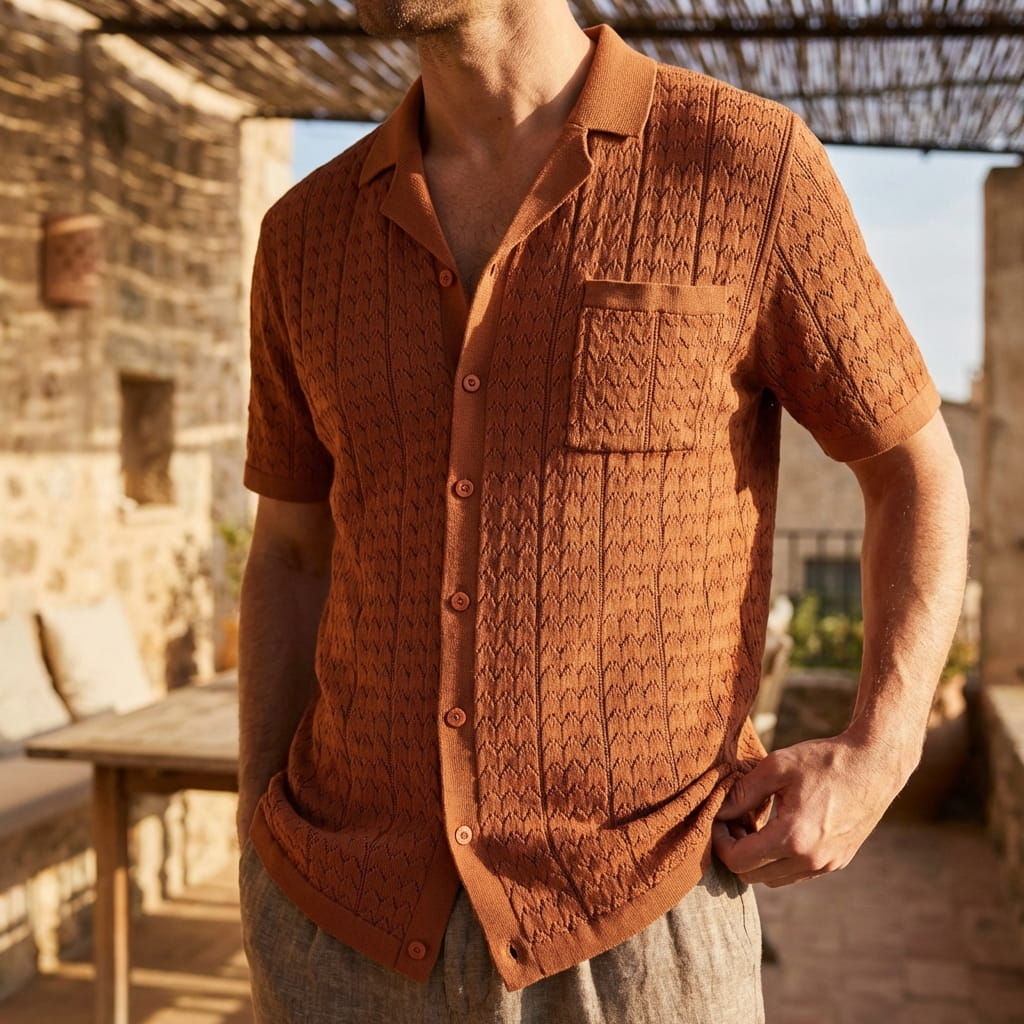 Camisa polo de tricô texturizado Marbella